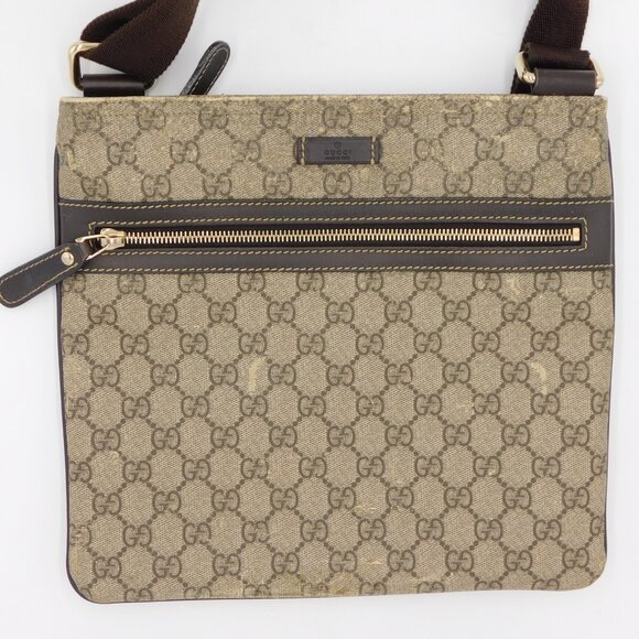 Gucci GG Supreme Coated Canvas Flat Messenger Bag | Beige Ebony | Fair Condition - Picture 3 of 16